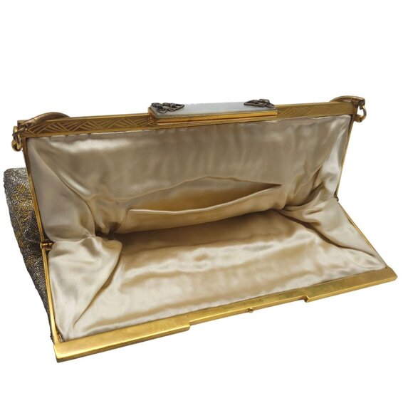 Vintage Handmade in France Evening Purse Clutch Bag Gold Mesh Beaded MOP Clasp - Picture 6 of 11